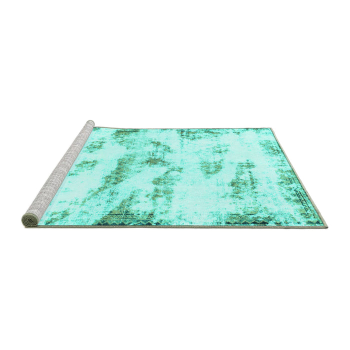 Sideview of Machine Washable Abstract Turquoise Modern Area Rugs, wshabs898turq