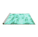 Sideview of Machine Washable Abstract Turquoise Modern Area Rugs, wshabs898turq