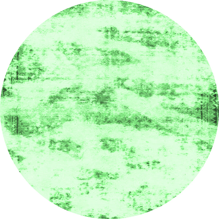 Round Machine Washable Abstract Emerald Green Modern Area Rugs, wshabs898emgrn