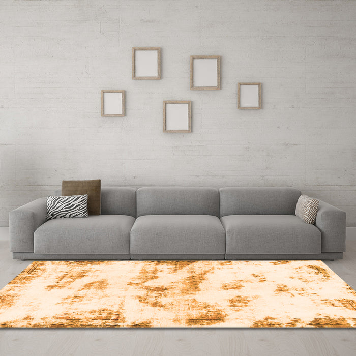 Machine Washable Abstract Orange Modern Area Rugs in a Living Room, wshabs898org