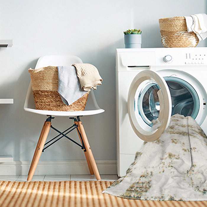 Machine Washable Abstract Tan Brown Rug in a Washing Machine, wshabs898