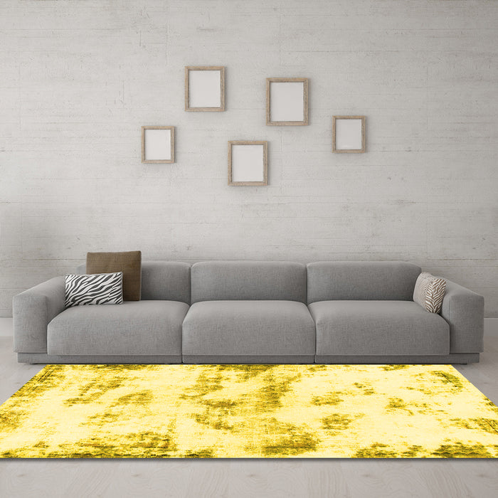 Machine Washable Abstract Yellow Modern Rug in a Living Room, wshabs898yw