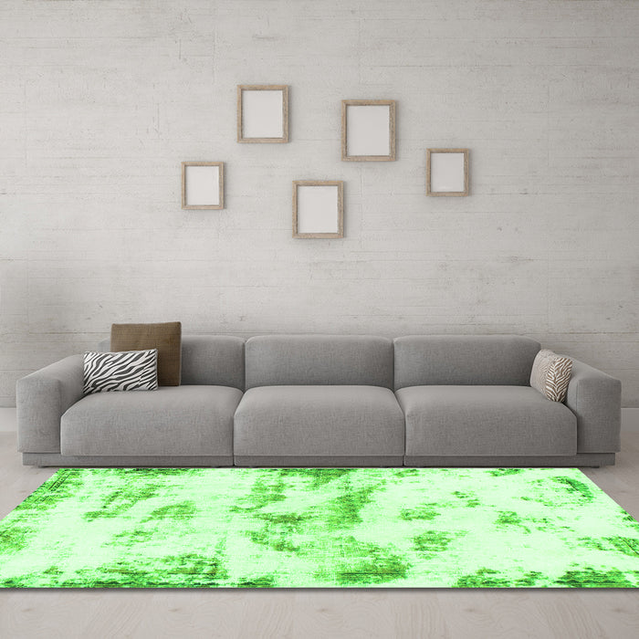 Machine Washable Abstract Green Modern Area Rugs in a Living Room,, wshabs898grn