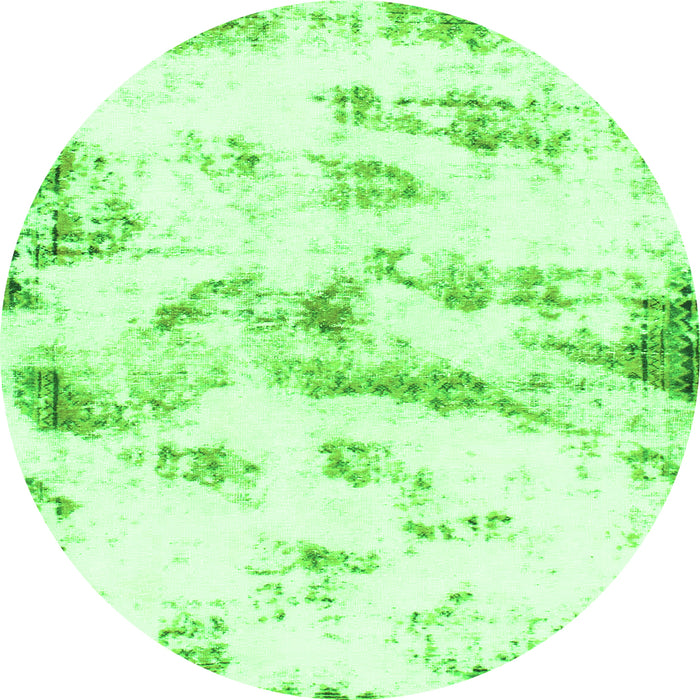 Round Machine Washable Abstract Green Modern Area Rugs, wshabs898grn