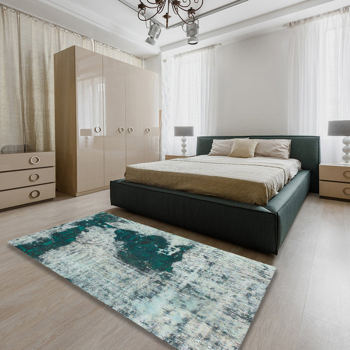 Machine Washable Abstract Metallic Silver Gray Rug in a Bedroom, wshabs899