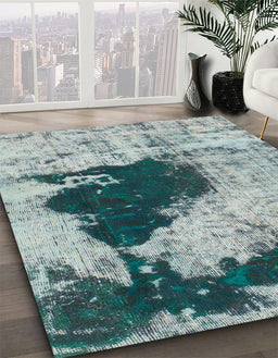 Abstract Metallic Silver Gray Modern Rug in Family Room, abs899