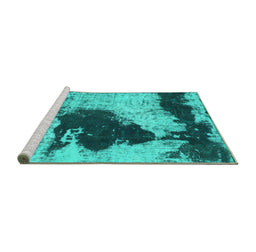 Sideview of Machine Washable Abstract Turquoise Modern Area Rugs, wshabs899turq