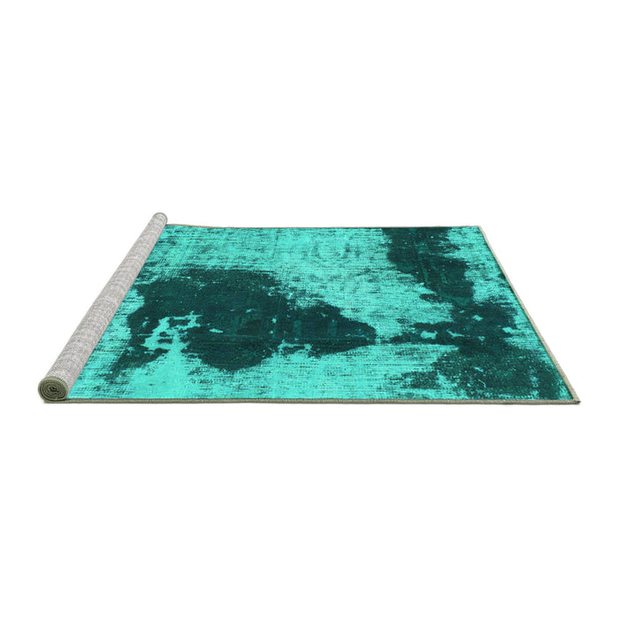 Sideview of Machine Washable Abstract Turquoise Modern Area Rugs, wshabs899turq