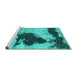 Sideview of Machine Washable Abstract Turquoise Modern Area Rugs, wshabs899turq