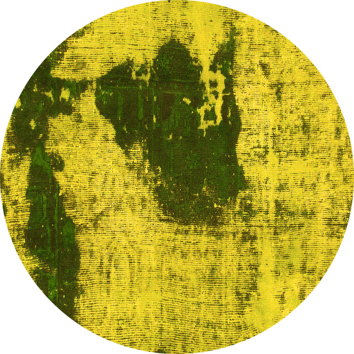 Round Abstract Yellow Modern Rug, abs899yw