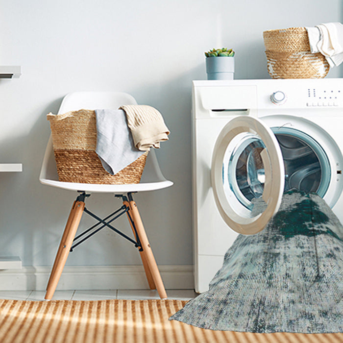 Machine Washable Abstract Metallic Silver Gray Rug in a Washing Machine, wshabs899