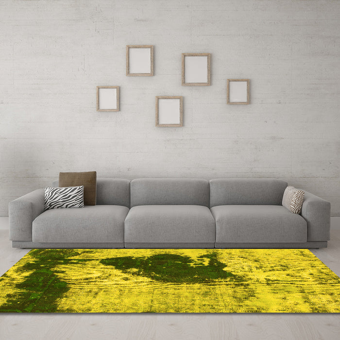 Machine Washable Abstract Yellow Modern Rug in a Living Room, wshabs899yw
