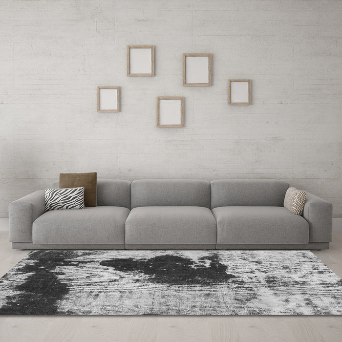 Machine Washable Abstract Gray Modern Rug in a Living Room,, wshabs899gry