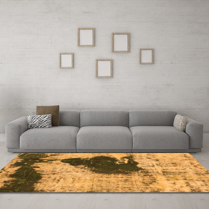 Machine Washable Abstract Orange Modern Area Rugs in a Living Room, wshabs899org