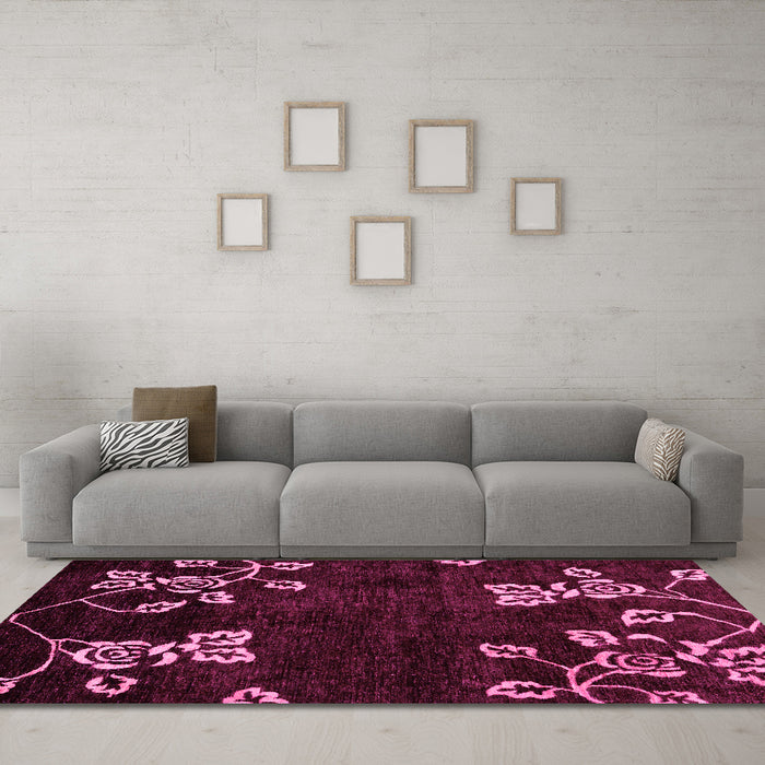 Machine Washable Abstract Pink Modern Rug in a Living Room, wshabs89pnk