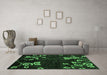 Machine Washable Abstract Emerald Green Modern Area Rugs in a Living Room,, wshabs89emgrn