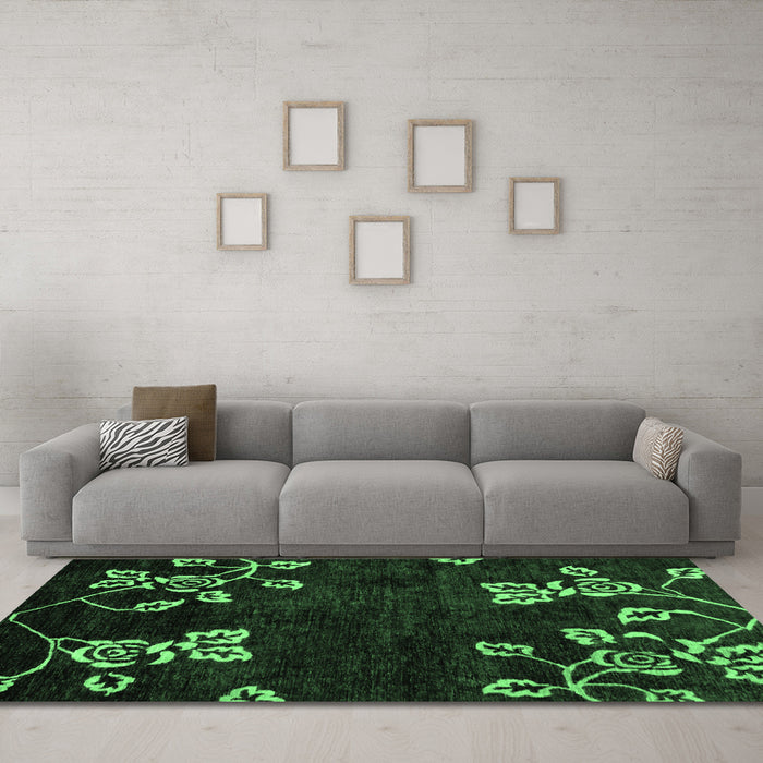 Machine Washable Abstract Emerald Green Modern Area Rugs in a Living Room,, wshabs89emgrn
