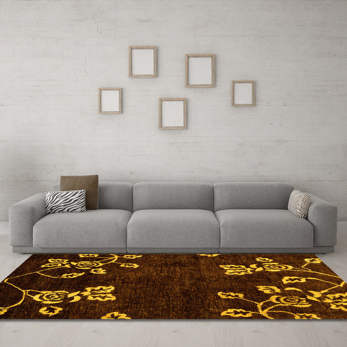 Machine Washable Abstract Yellow Modern Rug in a Living Room, wshabs89yw