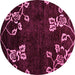 Round Machine Washable Abstract Pink Modern Rug, wshabs89pnk