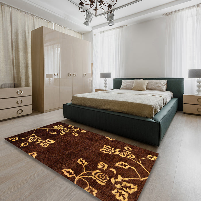 Machine Washable Abstract Red Rug in a Bedroom, wshabs89