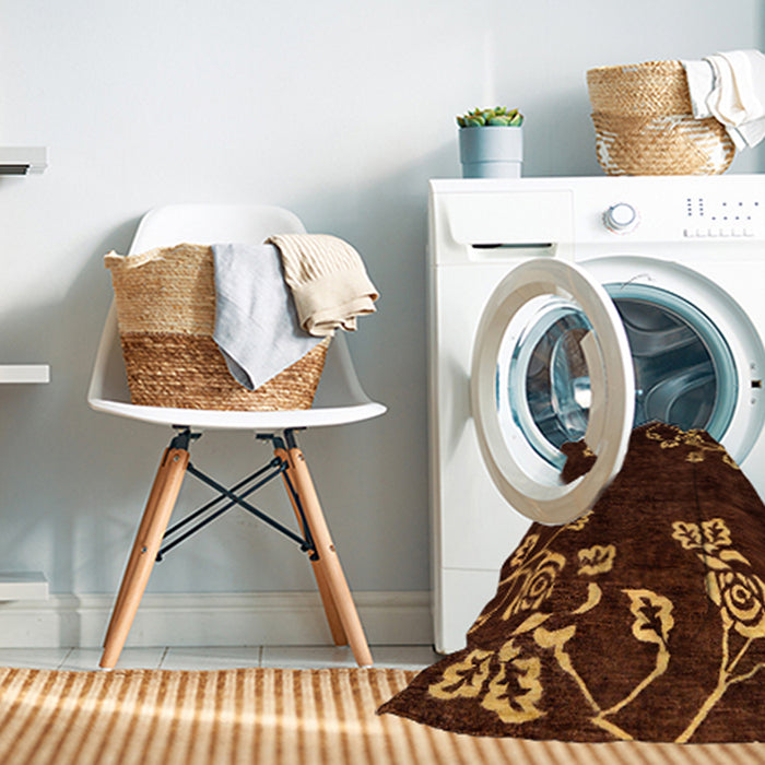 Machine Washable Abstract Red Rug in a Washing Machine, wshabs89