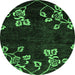 Round Machine Washable Abstract Emerald Green Modern Area Rugs, wshabs89emgrn