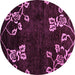 Round Machine Washable Abstract Purple Modern Area Rugs, wshabs89pur