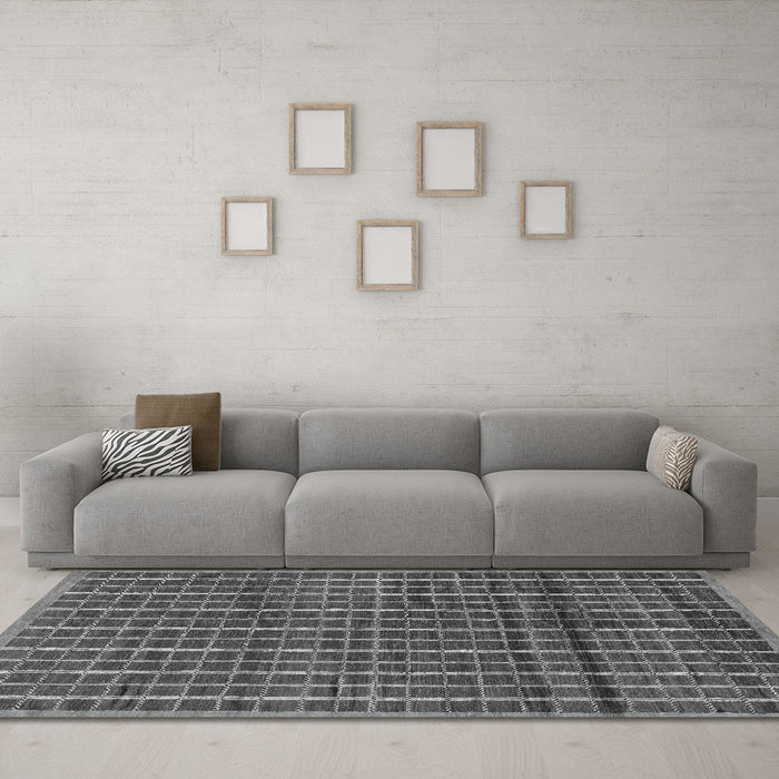 Machine Washable Abstract Gray Modern Rug in a Living Room,, wshabs8gry