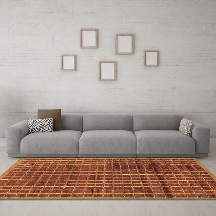 Machine Washable Abstract Brown Modern Rug in a Living Room,, wshabs8brn