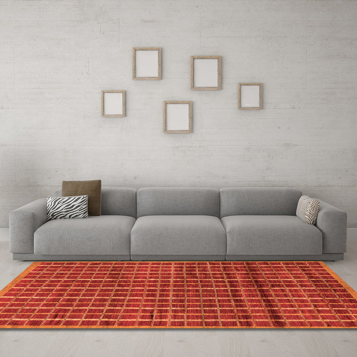 Machine Washable Abstract Orange Modern Area Rugs in a Living Room, wshabs8org