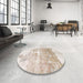 Round Abstract Tan Brown Solid Rug in a Office, abs900