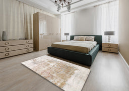 Abstract Tan Brown Solid Rug in a Bedroom, abs900