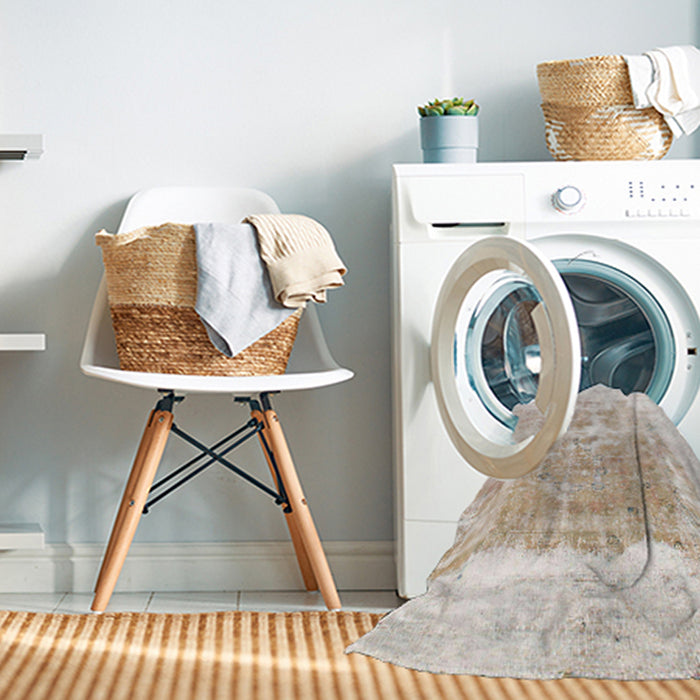 Machine Washable Abstract Tan Brown Rug in a Washing Machine, wshabs900