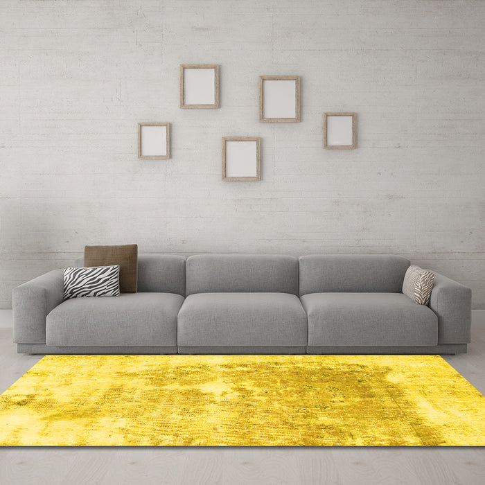 Machine Washable Solid Yellow Modern Rug in a Living Room, wshabs900yw