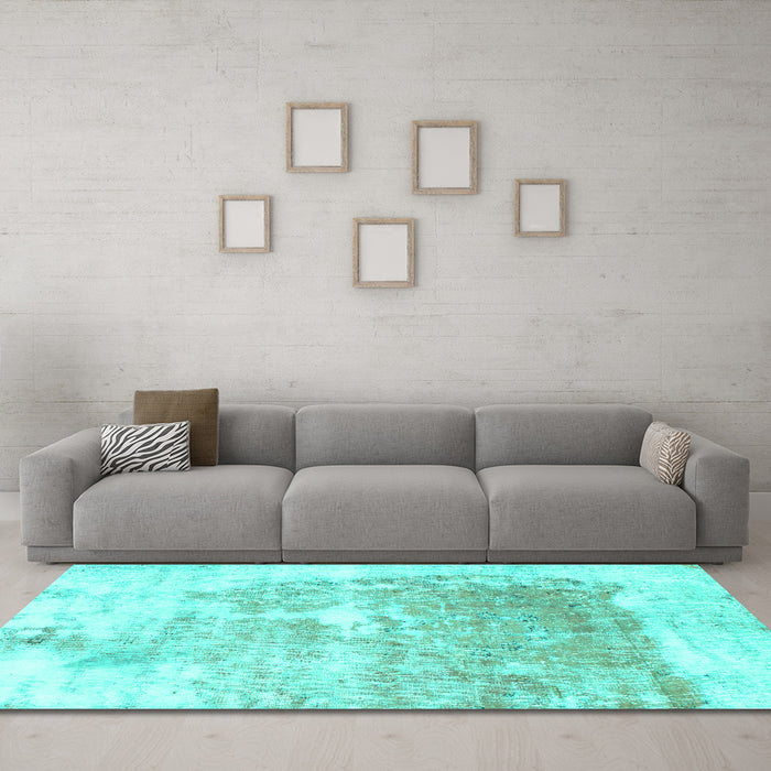 Machine Washable Solid Turquoise Modern Area Rugs in a Living Room,, wshabs900turq