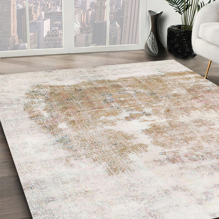 Machine Washable Abstract Tan Brown Rug in a Family Room, wshabs900