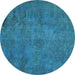 Round Machine Washable Abstract Turquoise Modern Area Rugs, wshabs901turq