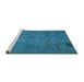 Sideview of Machine Washable Abstract Turquoise Modern Area Rugs, wshabs901turq