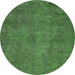 Round Machine Washable Abstract Green Modern Area Rugs, wshabs901grn