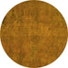 Round Abstract Yellow Modern Rug, abs901yw