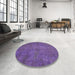 Round Machine Washable Abstract Medium Purple Rug in a Office, wshabs901