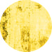 Round Abstract Yellow Modern Rug, abs902yw