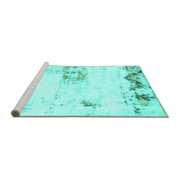 Sideview of Machine Washable Abstract Turquoise Modern Area Rugs, wshabs902turq