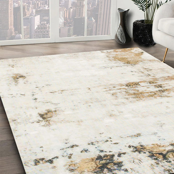 Abstract White Chocolate Beige Modern Rug in Family Room, abs902