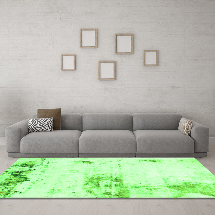 Machine Washable Abstract Green Modern Area Rugs in a Living Room,, wshabs902grn