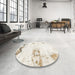 Round Abstract White Chocolate Beige Modern Rug in a Office, abs902