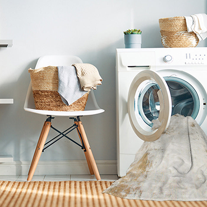 Machine Washable Abstract White Chocolate Beige Rug in a Washing Machine, wshabs902