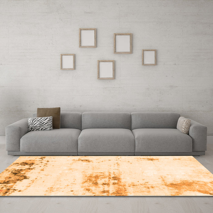 Machine Washable Abstract Orange Modern Area Rugs in a Living Room, wshabs902org