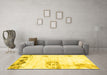 Machine Washable Abstract Yellow Modern Rug in a Living Room, wshabs902yw