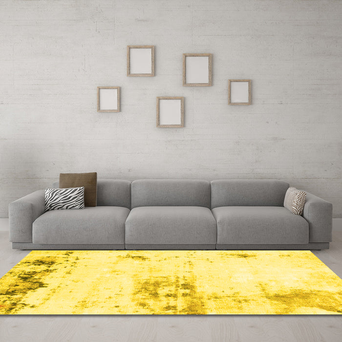 Machine Washable Abstract Yellow Modern Rug in a Living Room, wshabs902yw